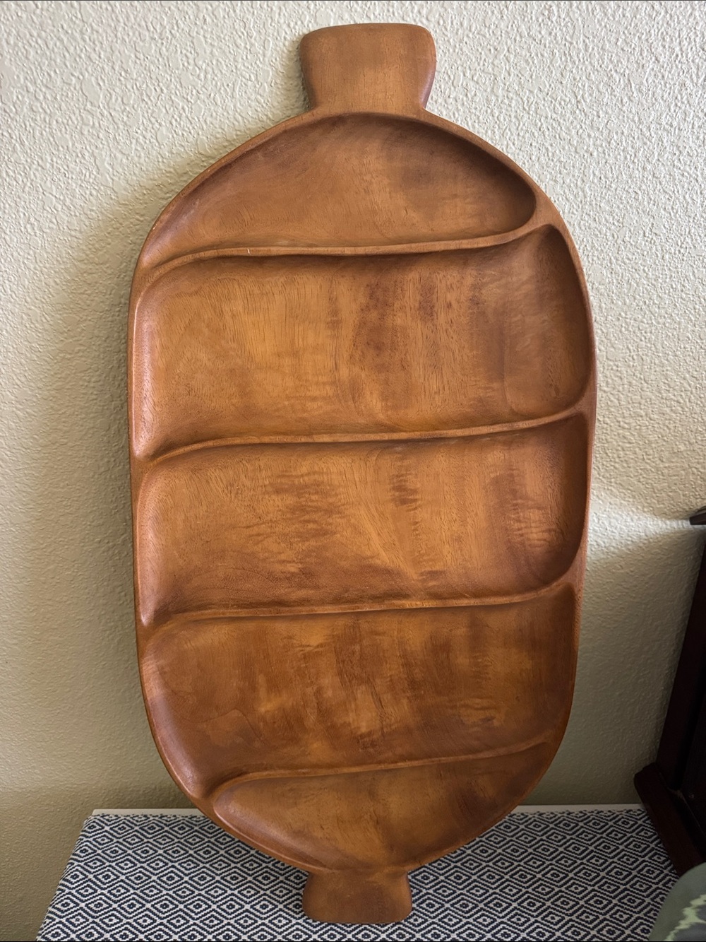 Vintage Pantalcraft Taverneau Wood Divided Serving Tray MCM Handmade Haiti